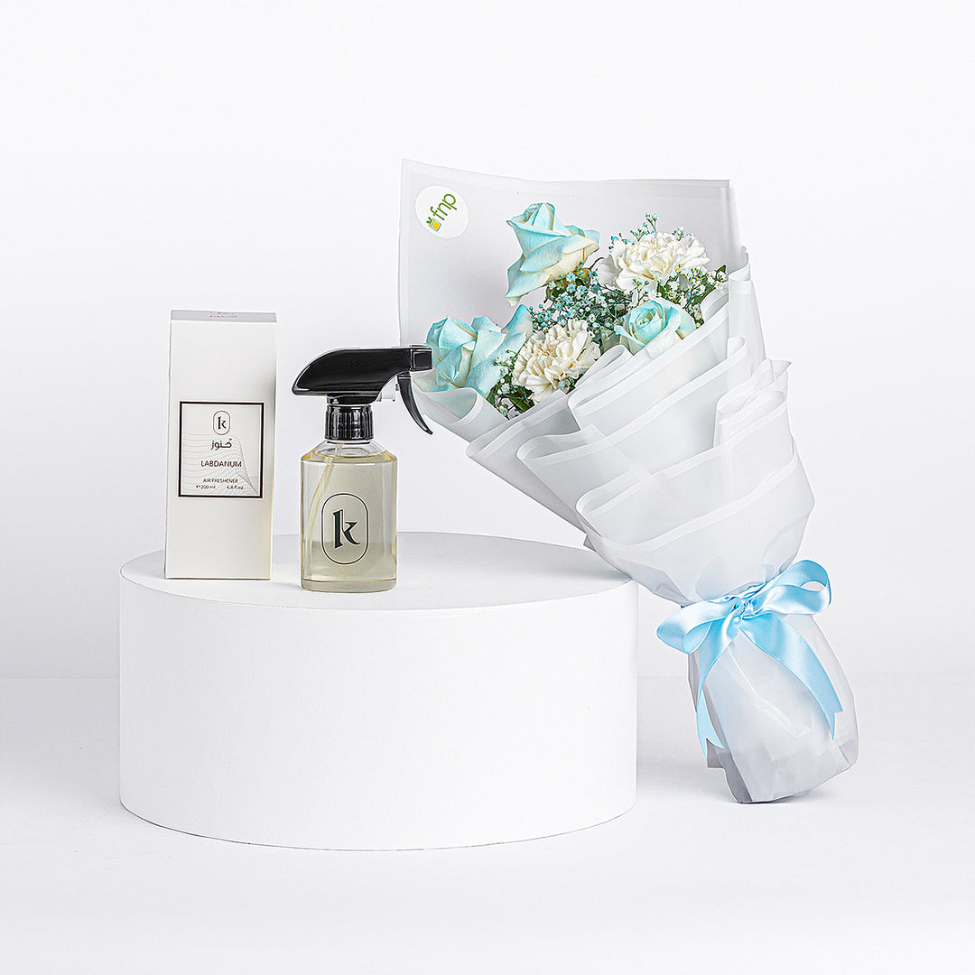 Elegant Blue & White Flower Bouquet with Kenooz Moon Stone Air Freshener