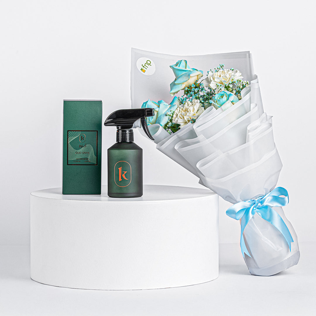 Elegant Blue & White Flower Bouquet with Kenooz Moon Stone Air Freshener