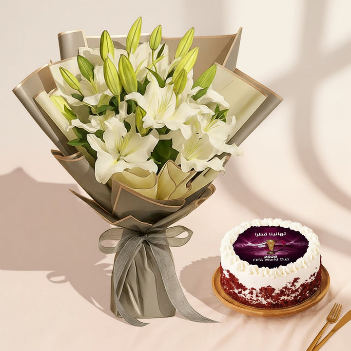 Congratulations Qatar Flower & Cake Combo | Arabic