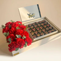 Romantic Red Carnations & Gourmet Chocolate Gift Box