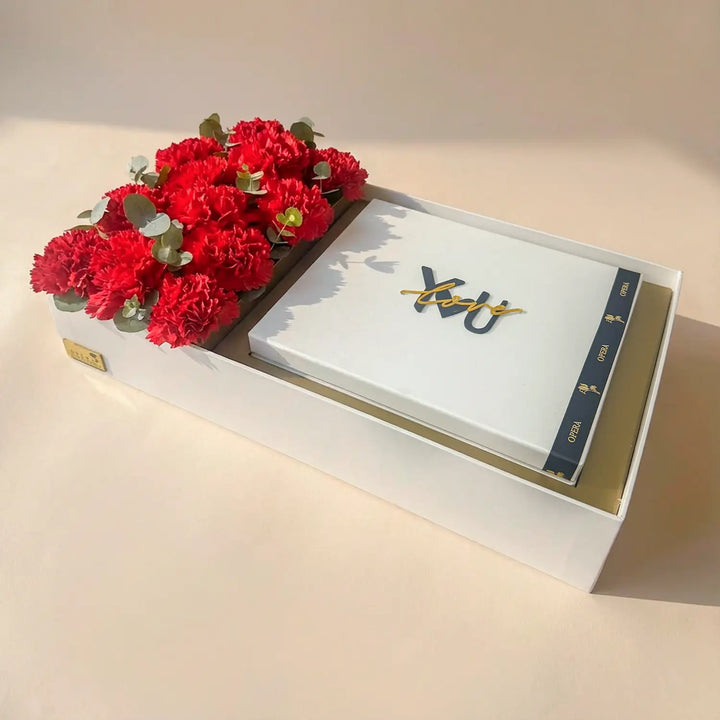 Romantic Red Carnations & Gourmet Chocolate Gift Box
