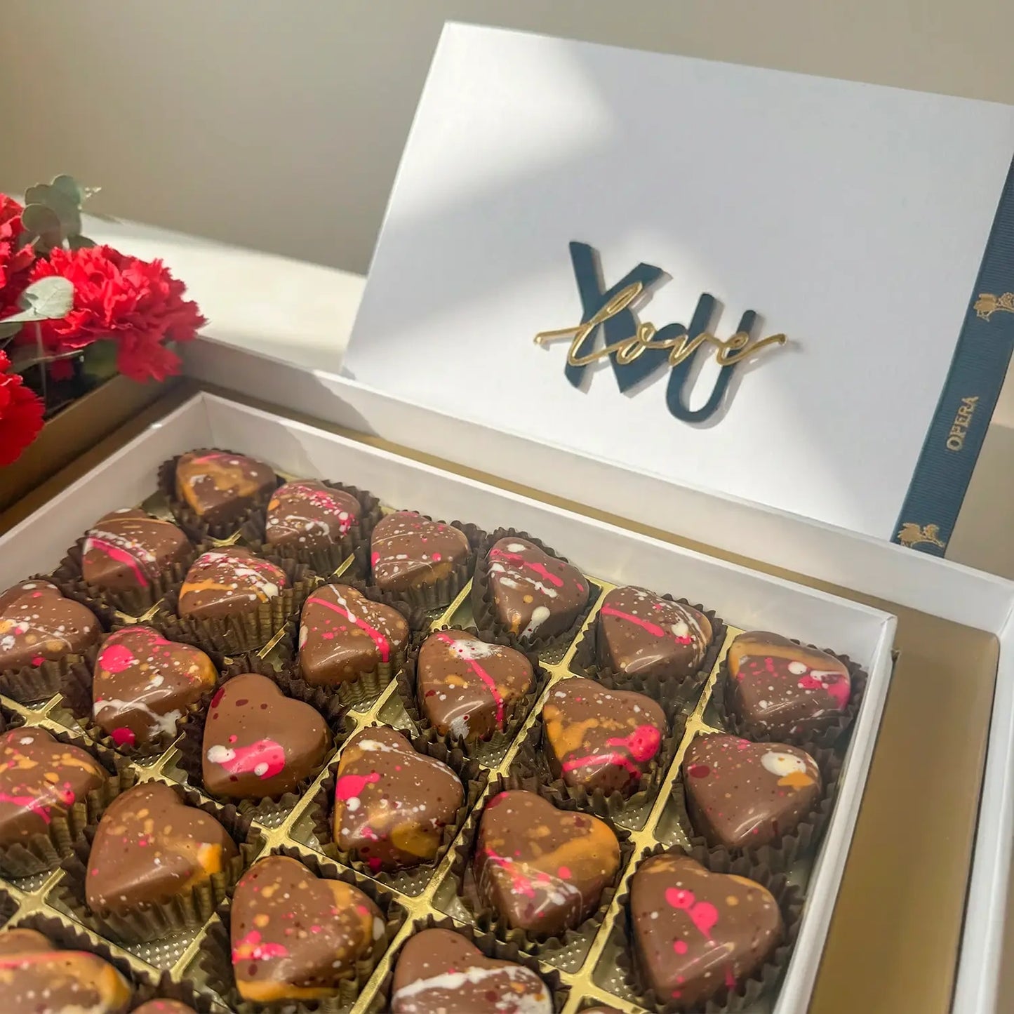 Romantic Red Carnations & Gourmet Chocolate Gift Box