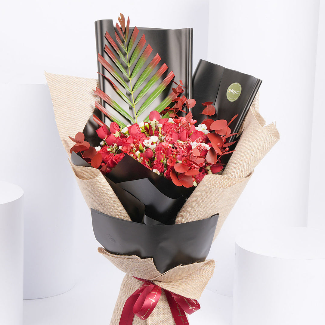 Crimson Charm & Rustic Romance: Luxurious Red Rose Bouquet