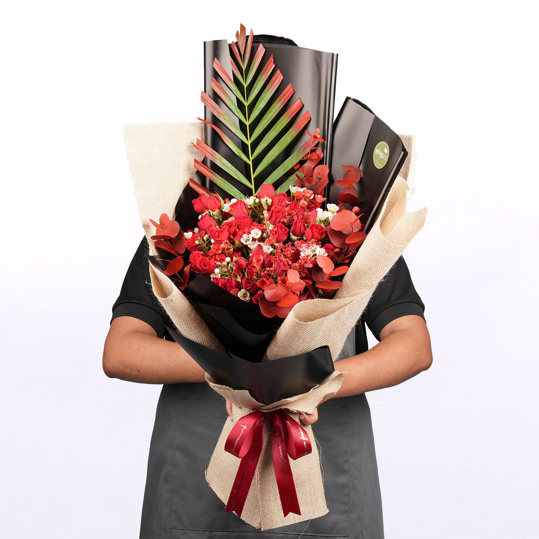 Crimson Charm & Rustic Romance: Luxurious Red Rose Bouquet