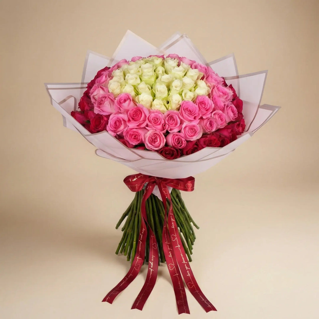 Elegance in Bloom: Pink & Ivory Rose Bouquet
