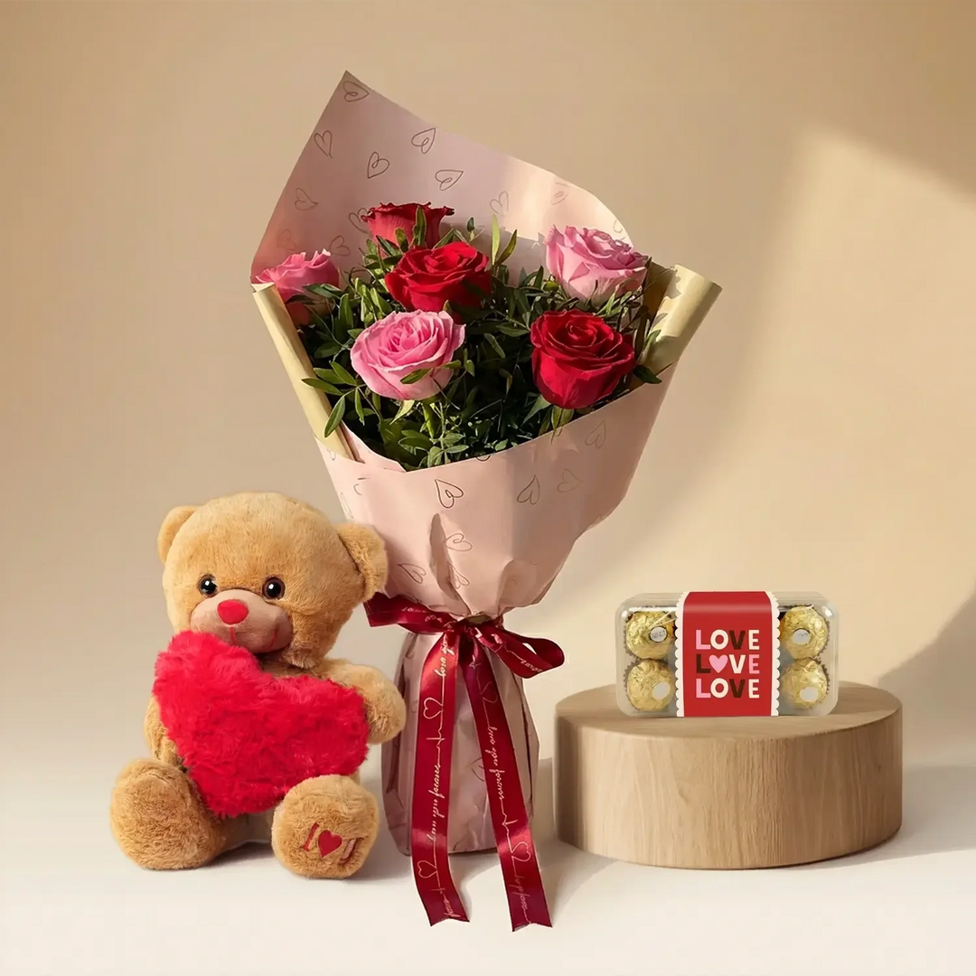 Valentine's Embrace: Romantic Red & Pink Rose