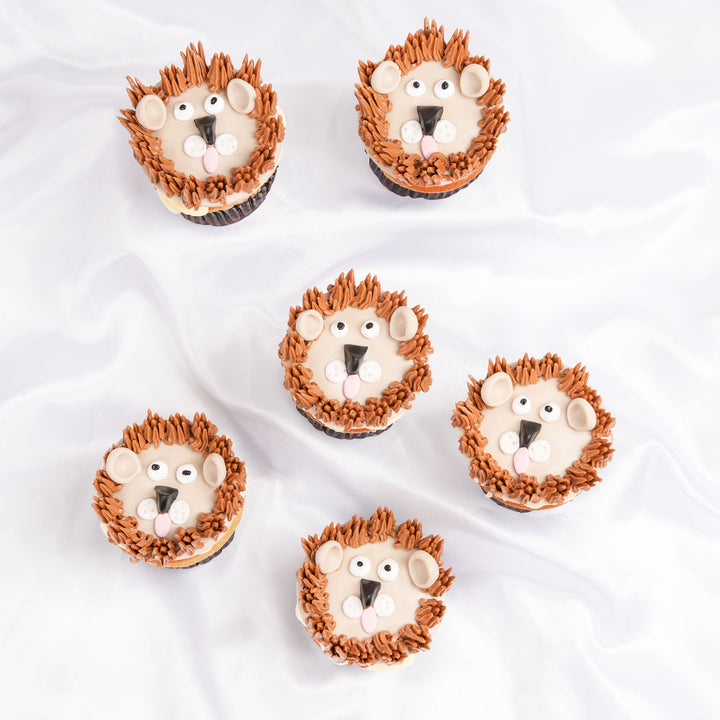 Cute Lion Designer Vanilla Cupcakes Set Of 6