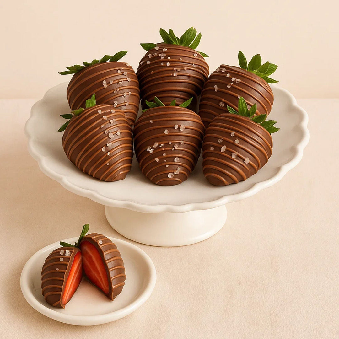 Gourmet Dark Chocolate Salted Strawberries - 6 Pieces