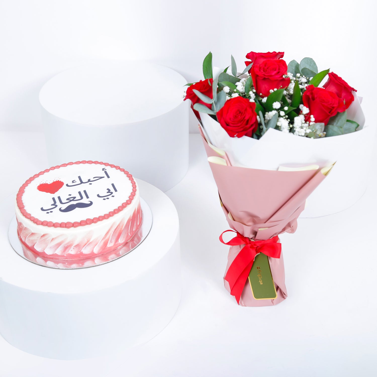 Dear Dad Cake N Red Roses Bouquet