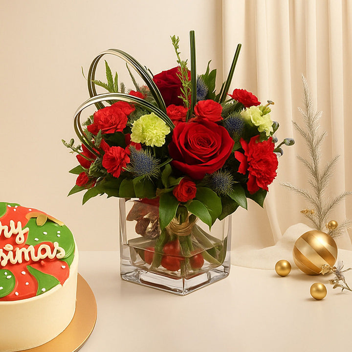 Decorative Xmas Floral Vase with Cake