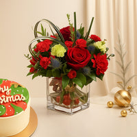 Decorative Xmas Floral Vase with Cake