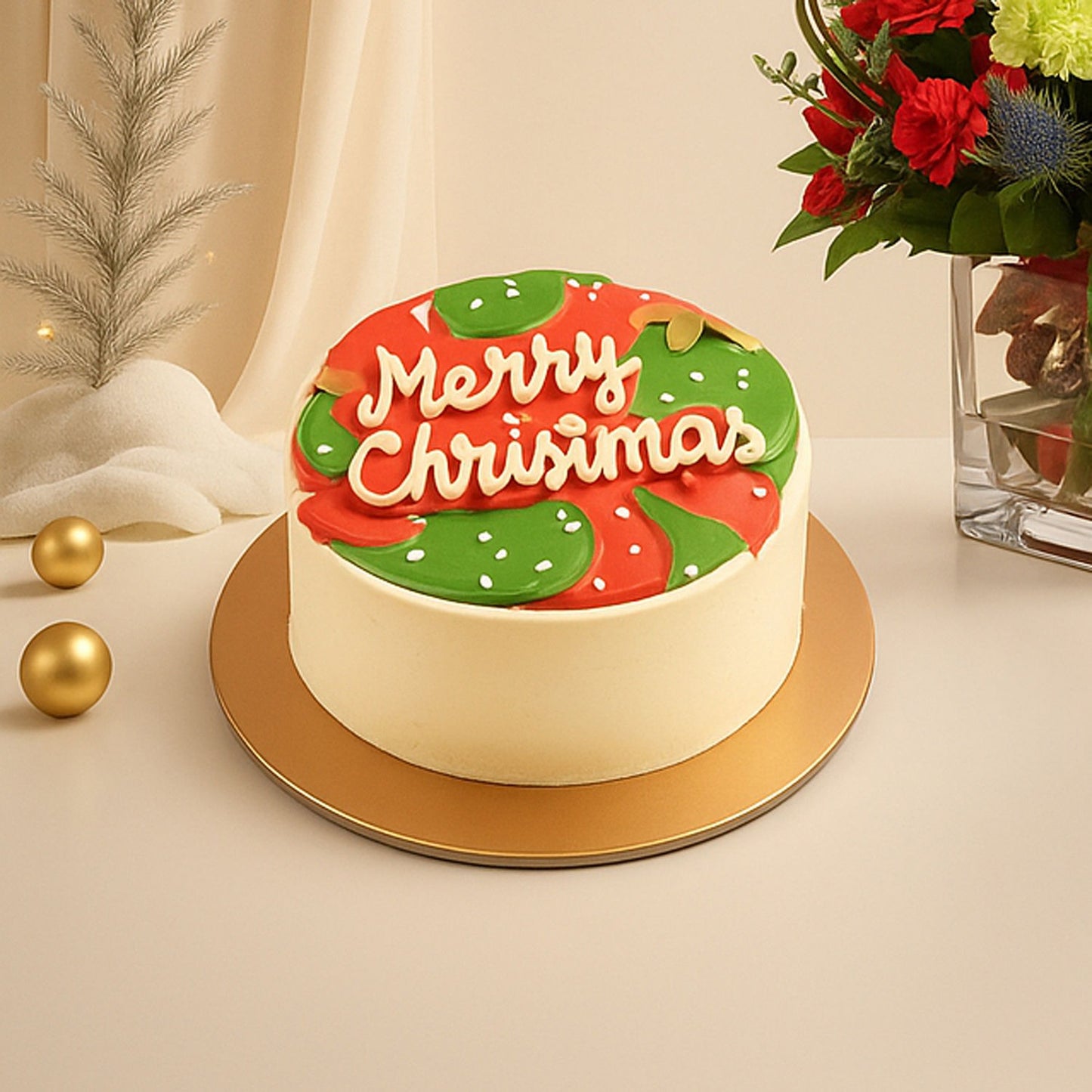 Decorative Xmas Floral Vase with Cake