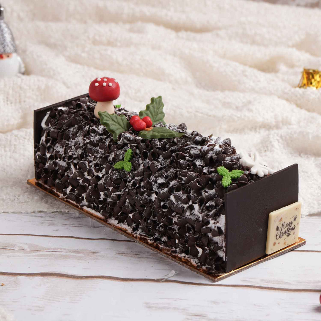 Festive Christmas Black Forest Yule Log Cake - Perfect Holiday Treat