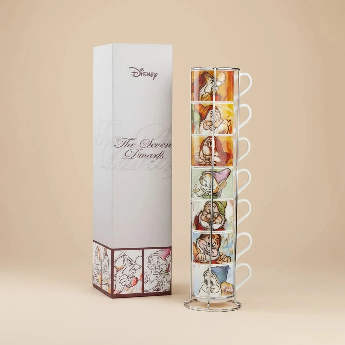 Disney '7 Dwarfs' Collectible Espresso Porcelain Cup Set | Set of 7 with Stand
