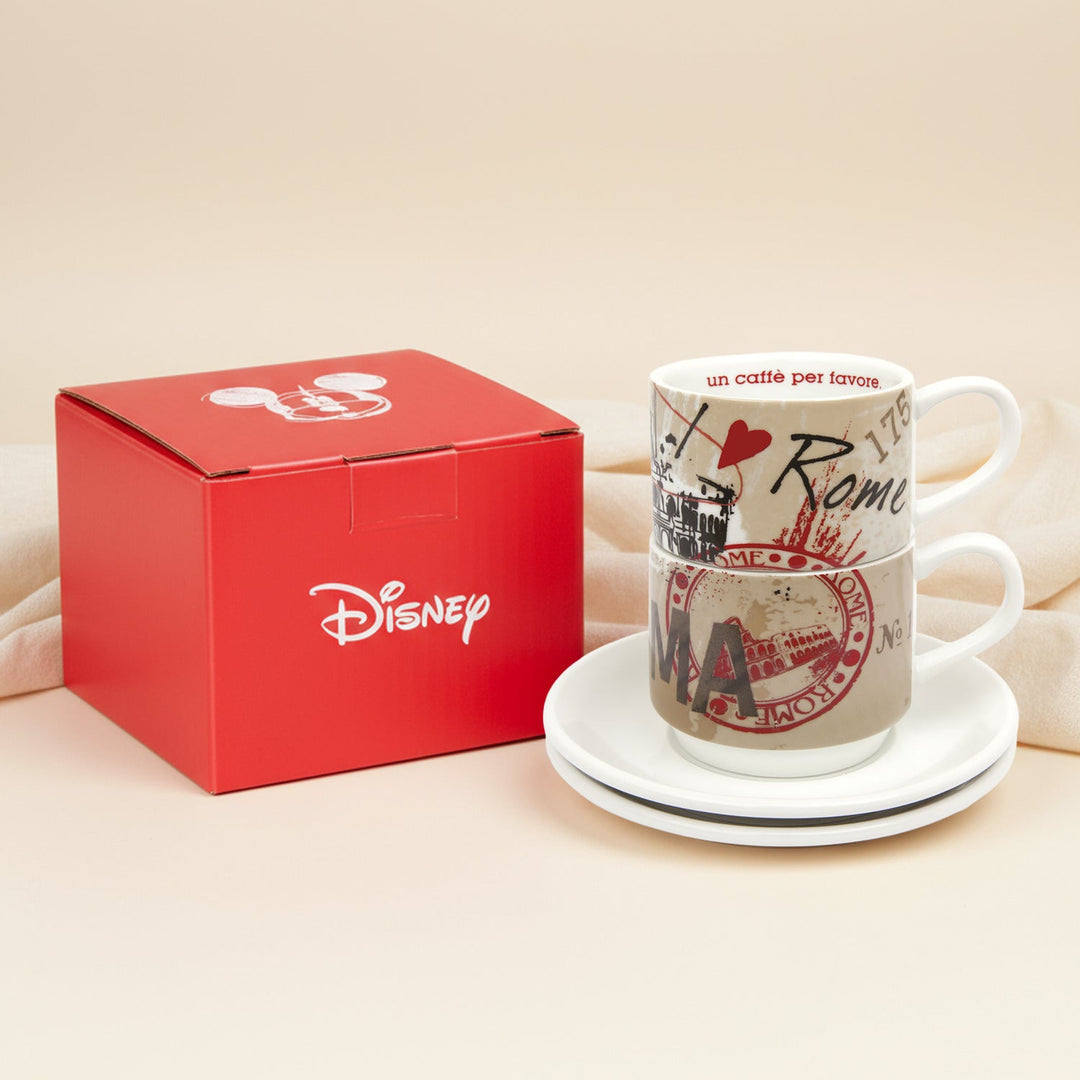 Disney Mickey Mouse City Espresso Cups Rome Edition | Set of 2 with Saucers - A Touch of Italian Elegance