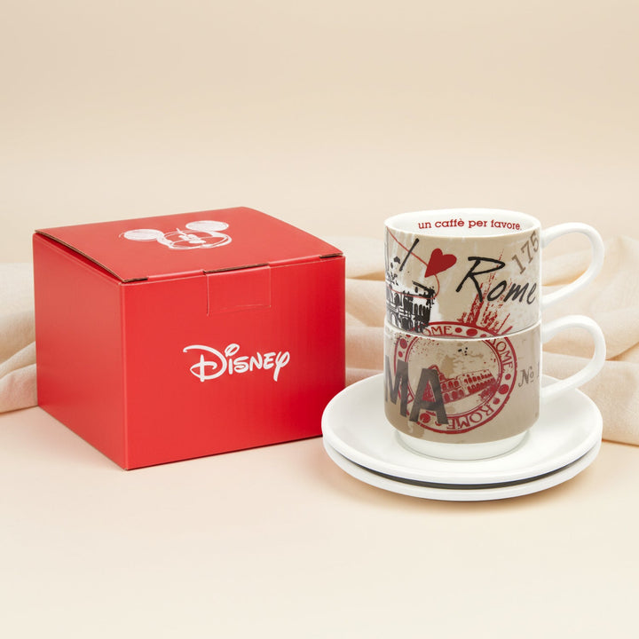 Disney Mickey Mouse City Espresso Cups Rome Edition | Set of 2 with Saucers