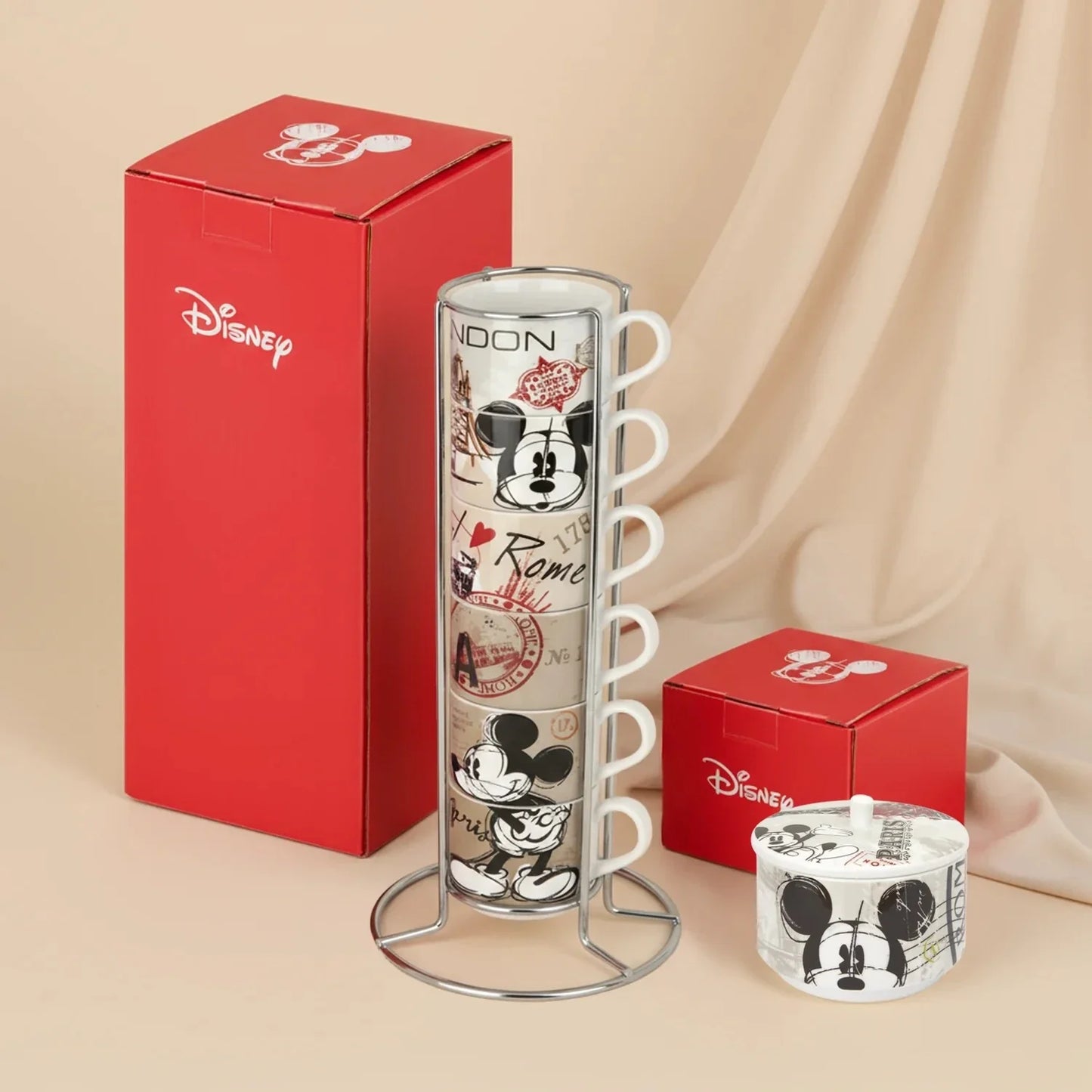 Disney Mickey Mouse Porcelain Espresso Cup Set with Sugar Bowl | Exclusive City Collection