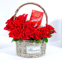 Radiant Red Roses with Luxurious Lindt Chocolate Basket