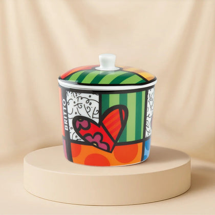 Egan Britto Exclusive Coffee Cup & Saucer Set (6 Pieces) with Porcelain Sugar Bowl | Vibrant Heart Design