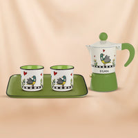 Egan Cocorico Green Moka Coffee Maker Set With 2 Mini Mugs & Tray