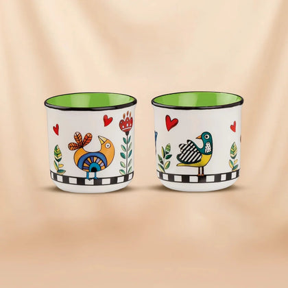 مجموعة Egan Cocorico الخضراء لصنع القهوة موكا مع كوبين فنيين وصينية - احتضان الأناقة الإيطالية