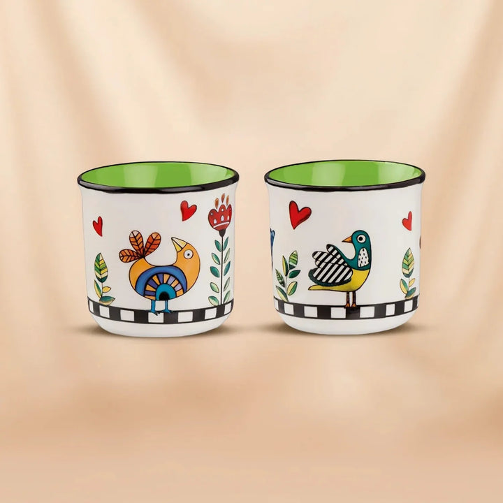 Egan Cocorico Green Moka Coffee Maker Set with 2 Artistic Mini Mugs & Tray - Embrace Italian Elegance