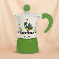 Egan Cocorico Green Moka Coffee Maker Set with 2 Artistic Mini Mugs & Tray - Embrace Italian Elegance