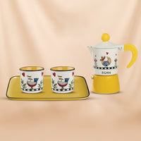 Egan Cocorico Yellow Moka Coffee Maker Set With 2 Mini Mugs & Tray