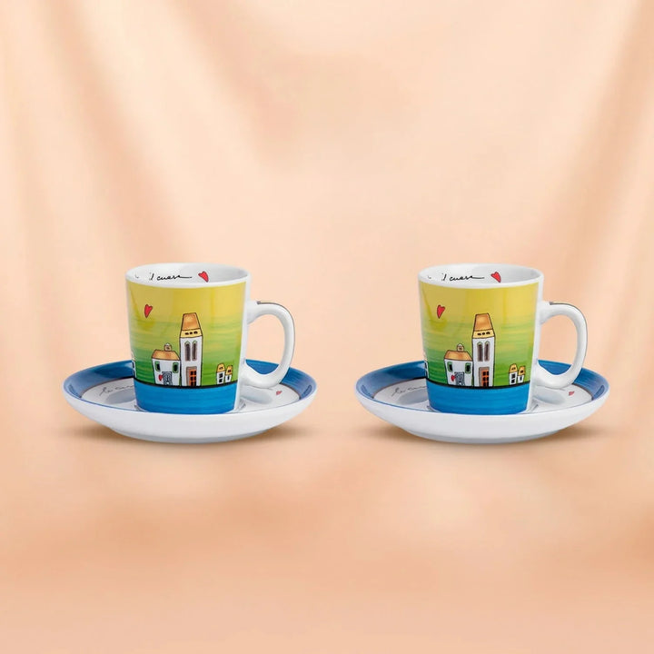 Egan Le Casette Blue Porcelain Coffee Cup Set | Italian Elegance for Your Espresso Moments