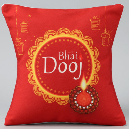 Elegant Bhai Dooj Celebration Cushion with Vibrant Design