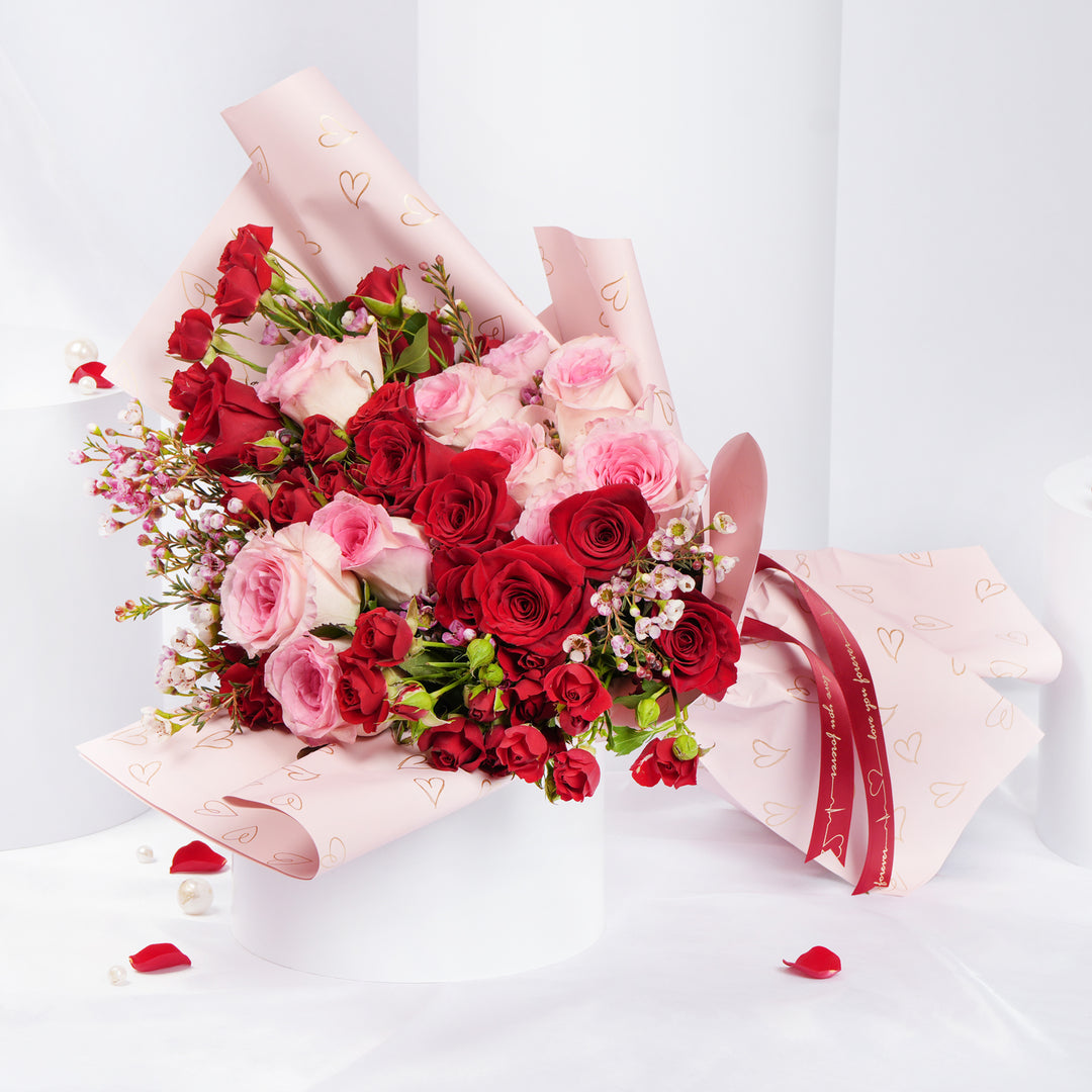 Exquisite Valentine's Bouquet: Elegant Duo of Pink and Red Roses