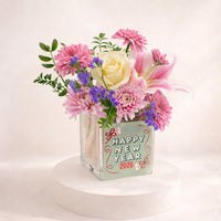Blissful Pink & White Floral Vase Arrangement for New Year