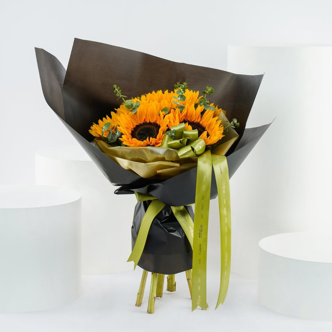 Elegant Sunflower Bouquet with Eucalyptus and Luxurious Wrapping