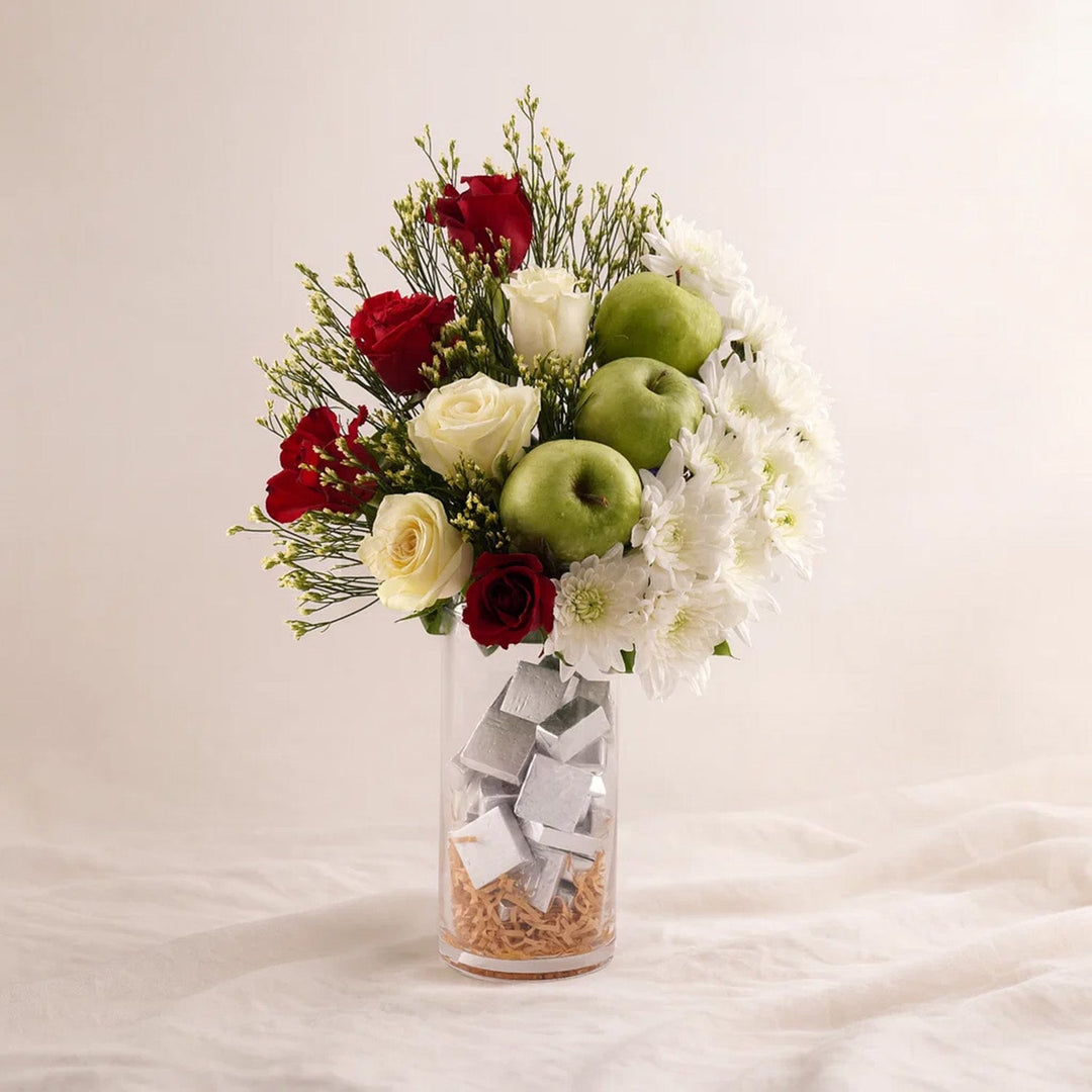 Emerald Grace: Luxurious Floral and Fruit Arrangement