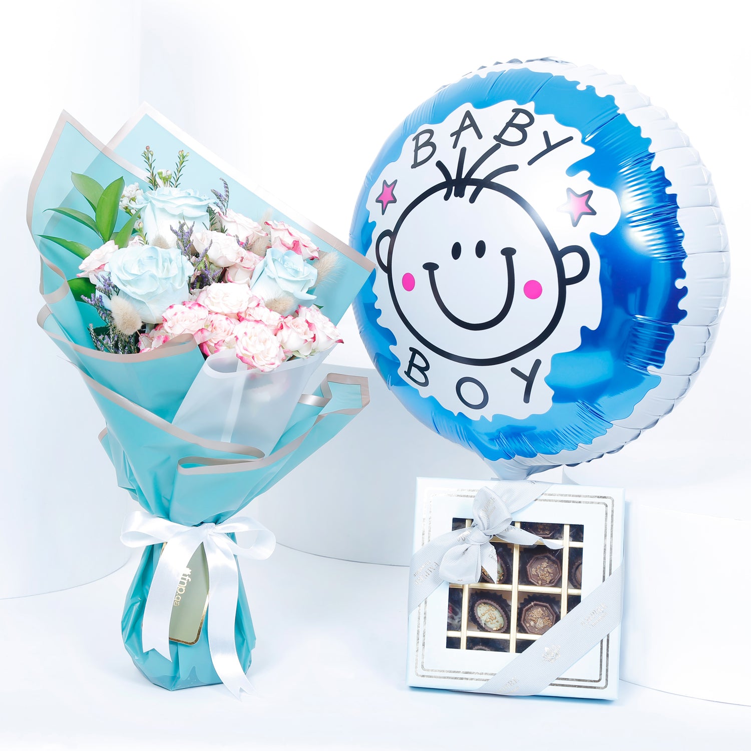 Empire Chocolate | Baby Blue Box 16 Pcs N Bouquet N Baby Boy Balloon