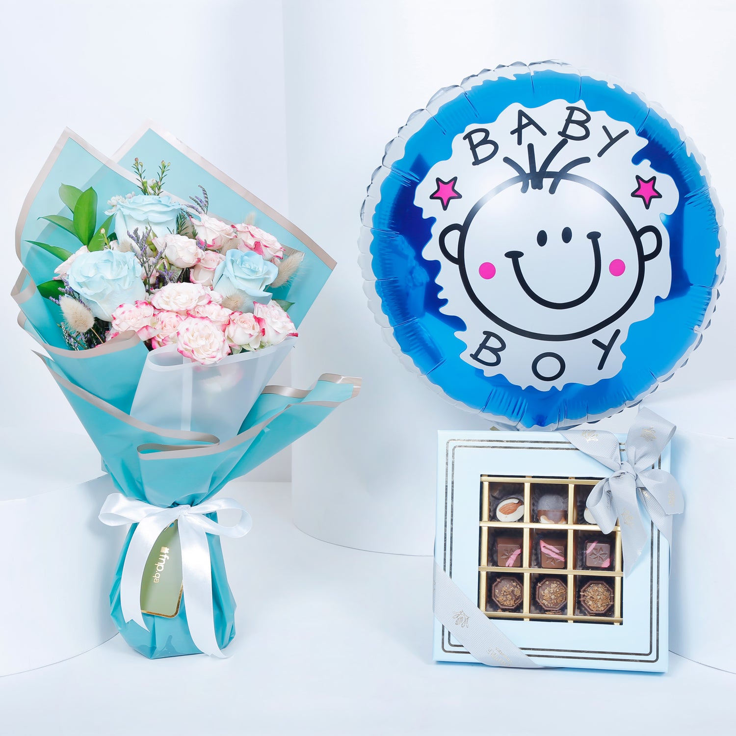 Empire Chocolate | Baby Blue Box 25 Pcs N Bouquet N Baby Boy Balloon