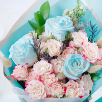 Empire Chocolate | Luxurious Baby Blue Chocolate Box with 16 Assorted Pieces & Elegant Hand Bouquet