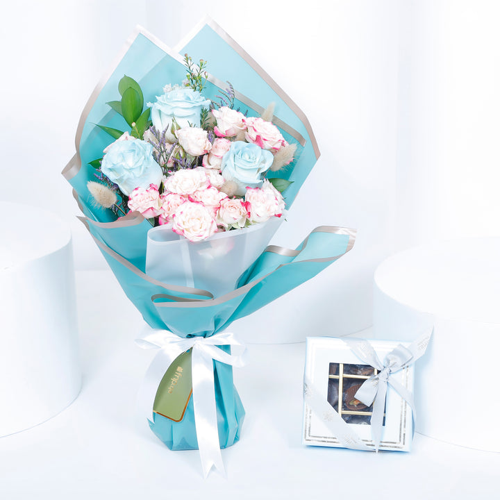 Empire Chocolate | Baby Blue Chocolate Box 9 Assorted Pieces & Hand Bouquet