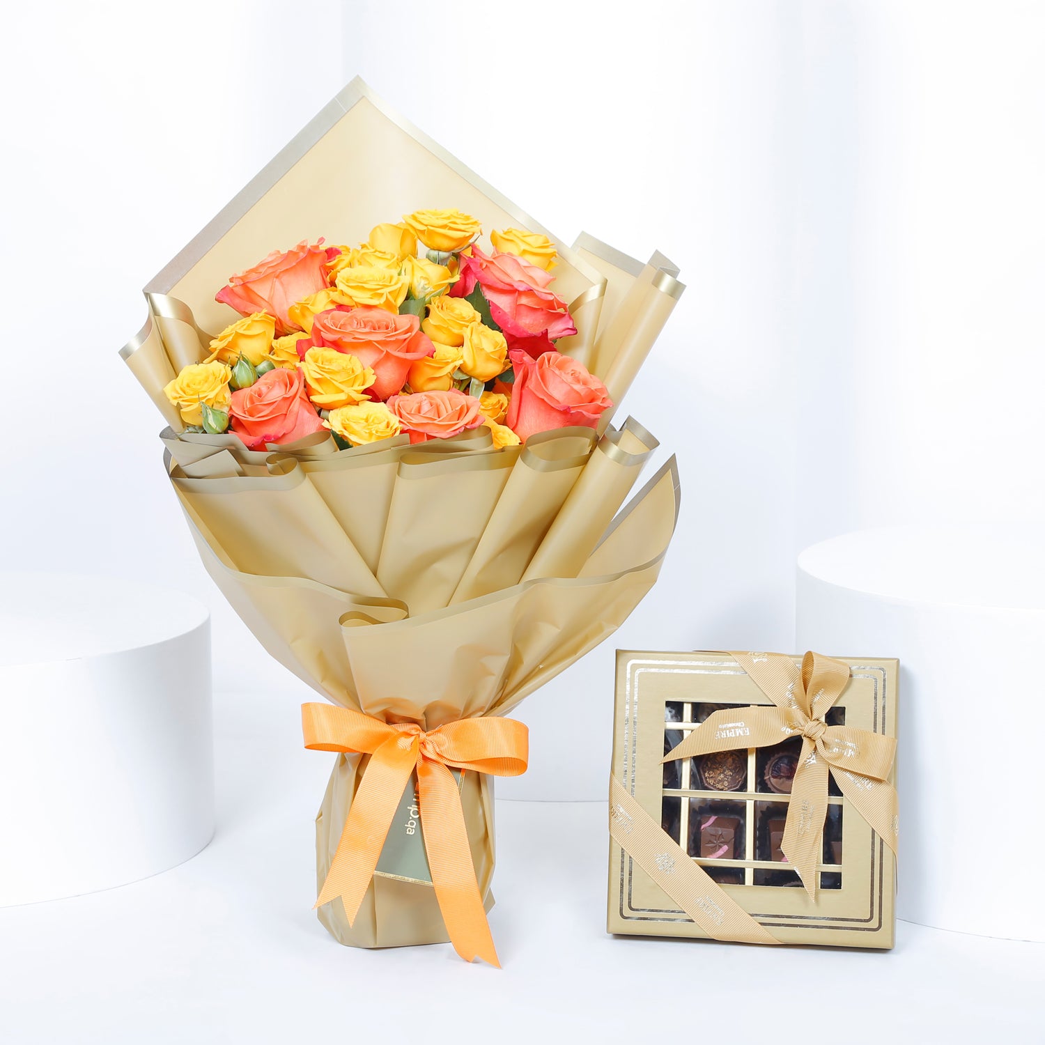 Empire Chocolate | Gold Chocolate Box 16 Assorted Pieces & Hand Bouquet