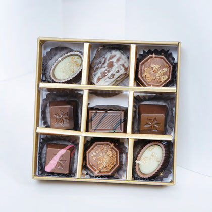 Empire Chocolate | Gold Chocolate Box 9 Assorted Pieces & Hand Bouquet