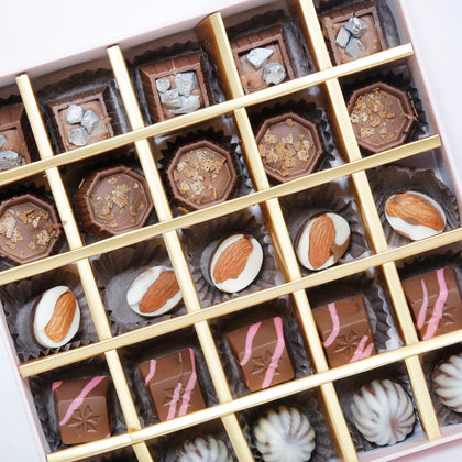 Empire Chocolate | Pink Chocolate Box 25 Assorted Pieces & Hand Bouquet