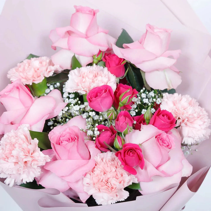 Empire Chocolate & Pink Floral Delight | 9 Assorted Chocolates & Handcrafted Bouquet