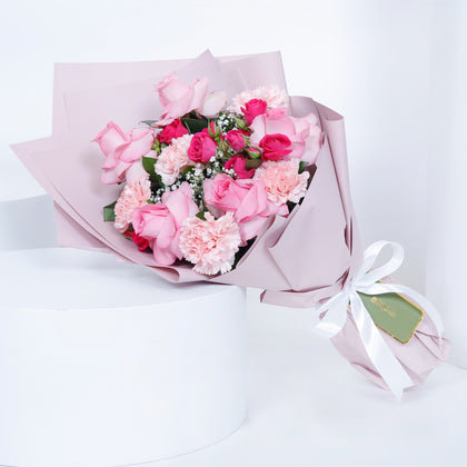 Empire Chocolate | Pink Chocolate Box 9 Assorted Pieces & Hand Bouquet