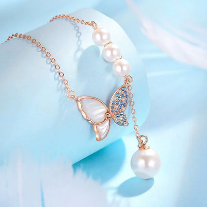 Enchanted Butterfly Pearl Necklace – 925 Sterling Silver