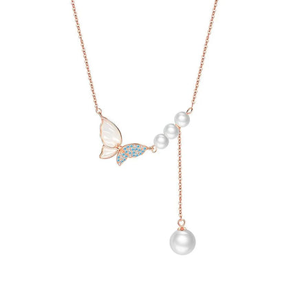 Enchanted Butterfly Pearl Necklace – 925 Sterling Silver