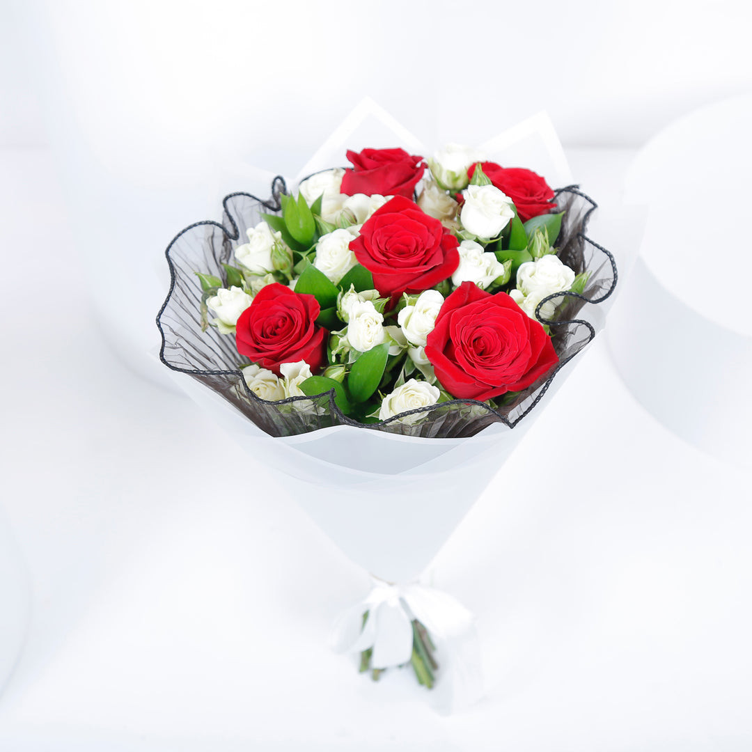 Eternal Elegance Bouquet: A Timeless Blend of Red and White Roses