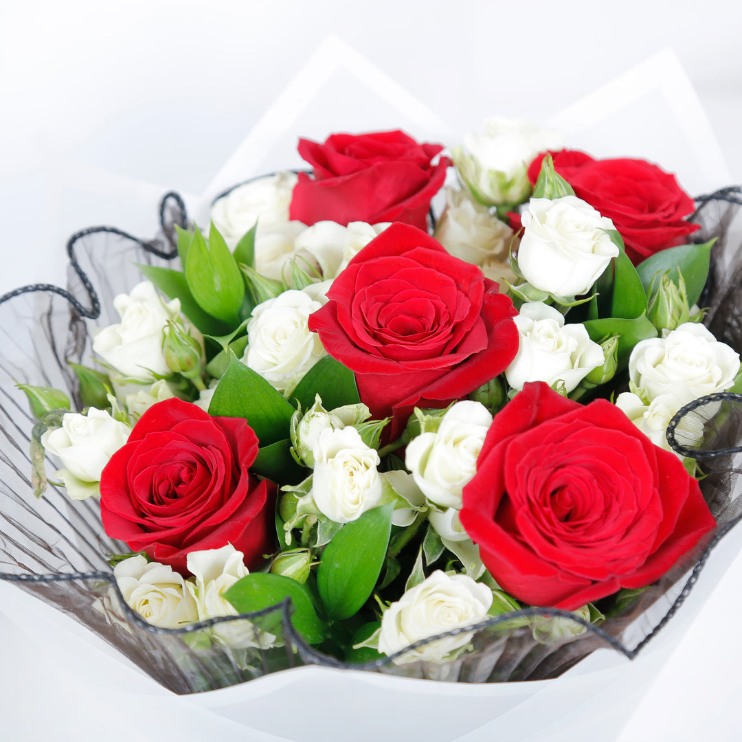 Eternal Elegance Bouquet: A Timeless Blend of Red and White Roses