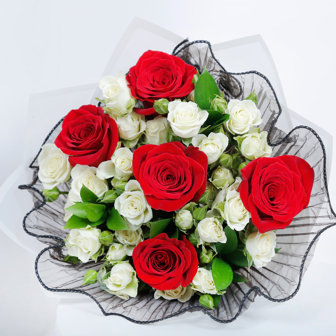 Eternal Elegance Bouquet: A Timeless Blend of Red and White Roses