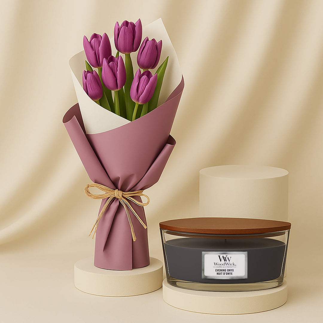 عقيق المساء: باقة زهور الغسق الفاخرة مع الزنبق البنفسجي العطر