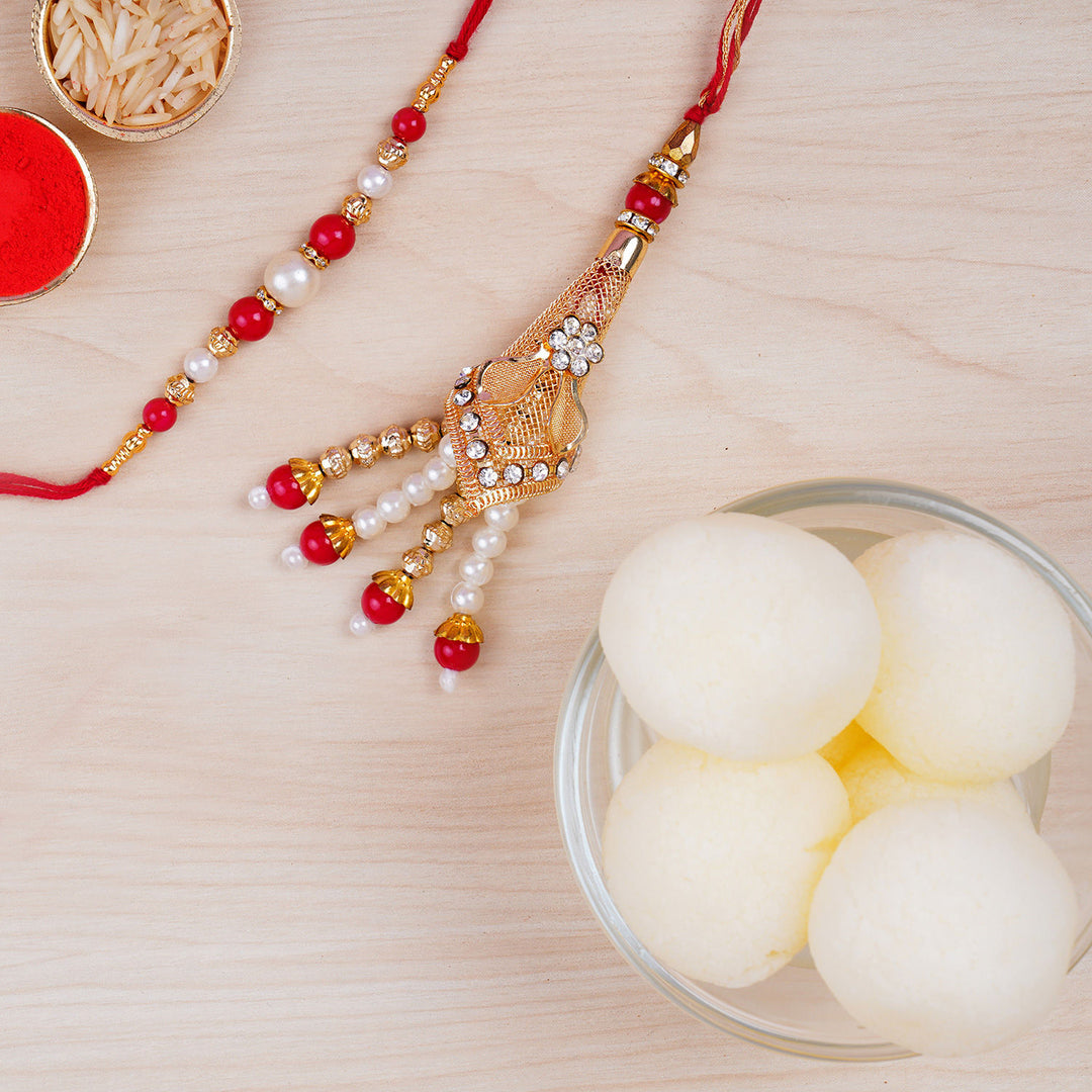 Elegant Bhaiya Bhabhi Rakhi Set with Haldiram Rasgulla Tin - Perfect Raksha Bandhan Gift